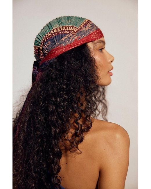 Free People Brown Pleated Printed Skinny Bandana