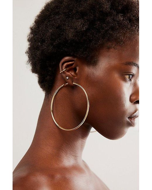Free People Black Plated Omega Closure Hoops At In 14k Gold