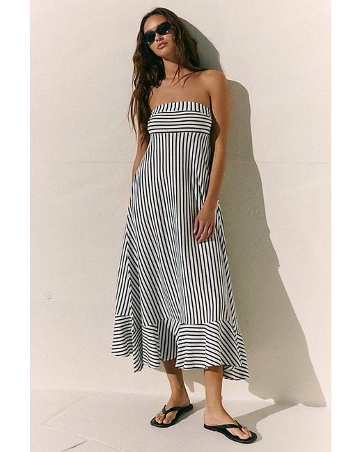 linen smocked dress Linen Blend Sleeveless Light Blue Midi Dress main image 1
