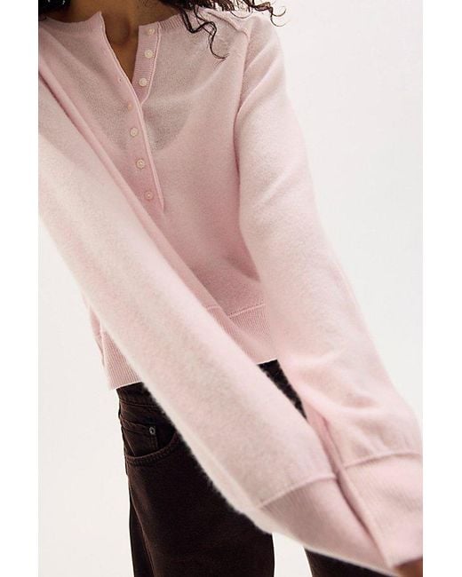 Free People Pink Porta Cashmere Henley Sweater