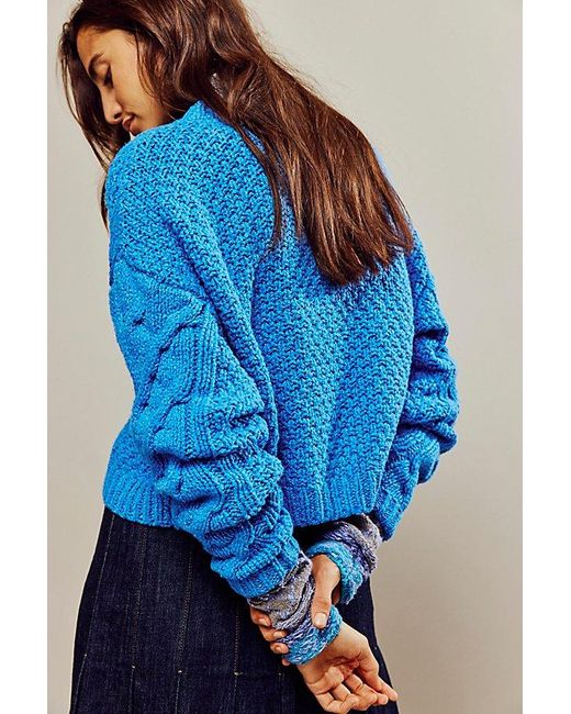 Free People Blue Bonfire Cardi At In Super Sonic, Size: Xs