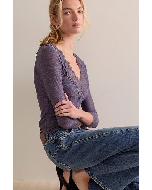 Intimately By Free People Purple Lace Me Twice Layering Top By