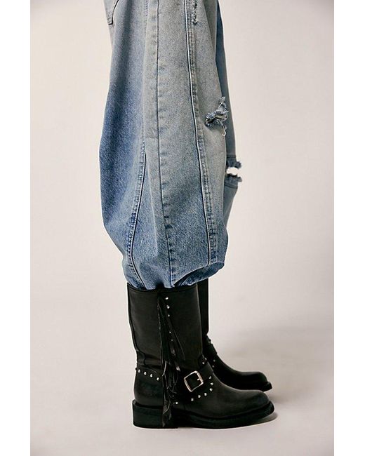 Frye Blue Viv Fringe Engineer Boots
