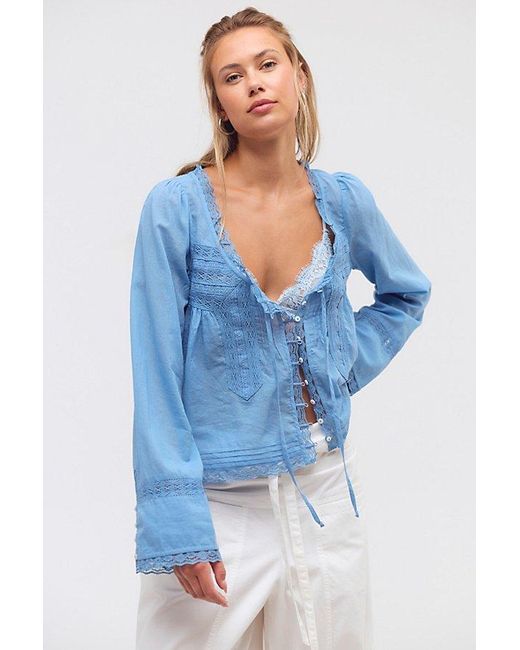 Free People Blue Forevermore Long-Sleeve Top