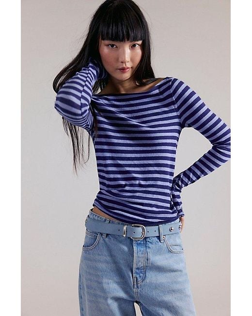 Free People Blue Most Loved Striped Long Sleeve