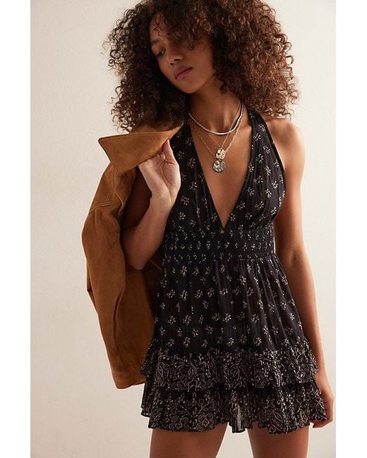 Intimately By Free People Black Happy Hour Printed Mini Slip By
