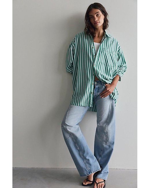 Free People Green We The Free Freddie Striped Shirt