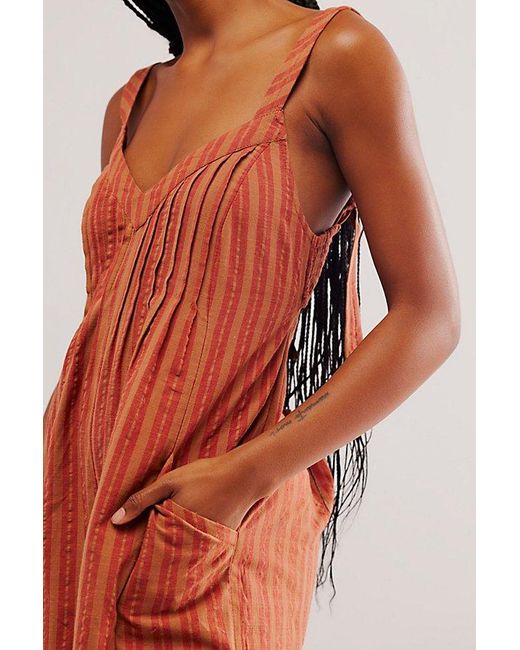 Free People Red Drifting Dreams Striped One-piece