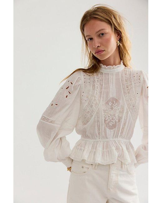 Free People Natural Azul Eyelet Blouse