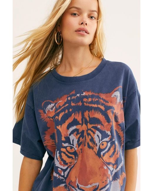 Free People Blue Oversized Tiger Tee By Wrangler