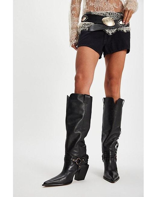 SCHUTZ SHOES Black Maine Buckle Heeled Boots