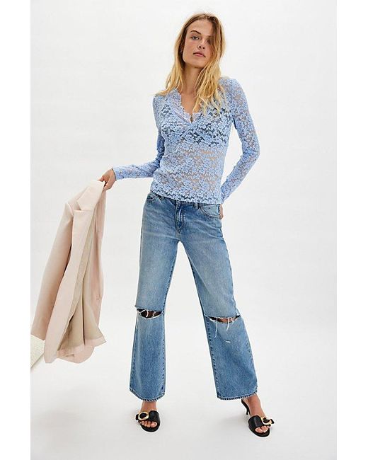 Intimately By Free People Blue All Day Lace Long Sleeve By