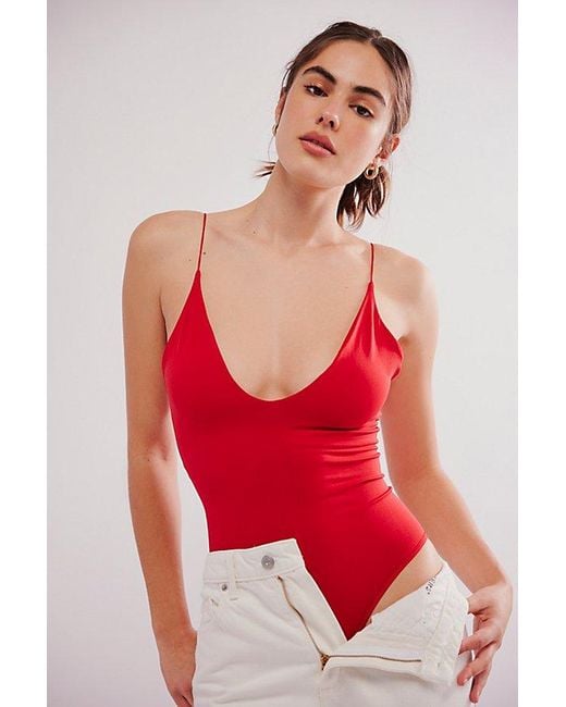 Intimately By Free People Red Clean Lines Plunge Bodysuit