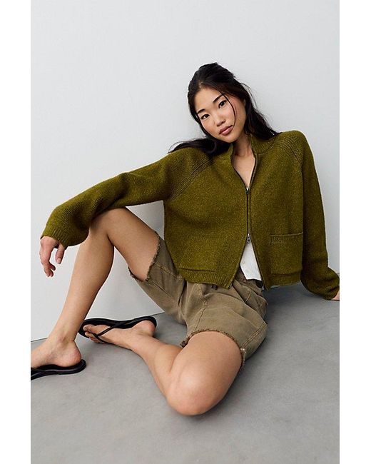 Free People Green We The Free On It Zip-Up Cardigan