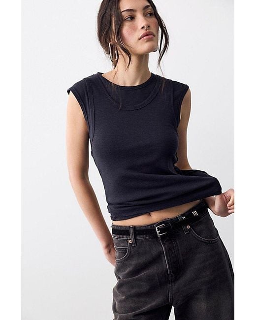 Free People Blue We The Free Tinsley Twofer Short Sleeve Top