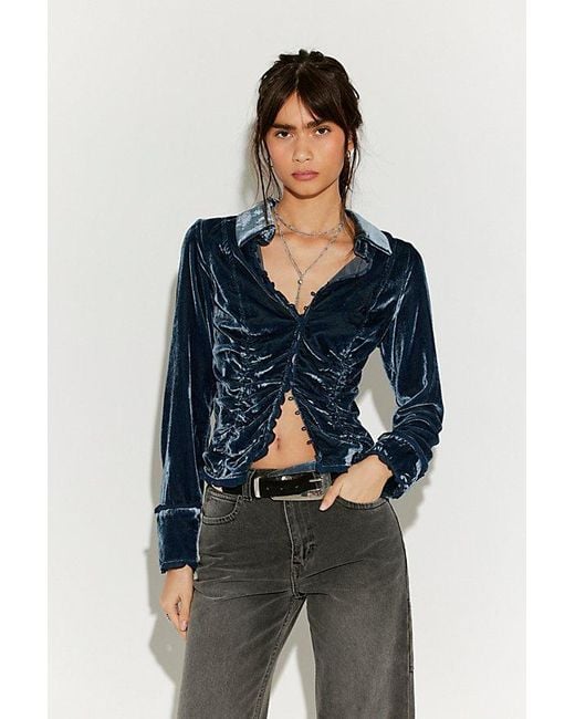 Free People Blue So Julia Velvet Top