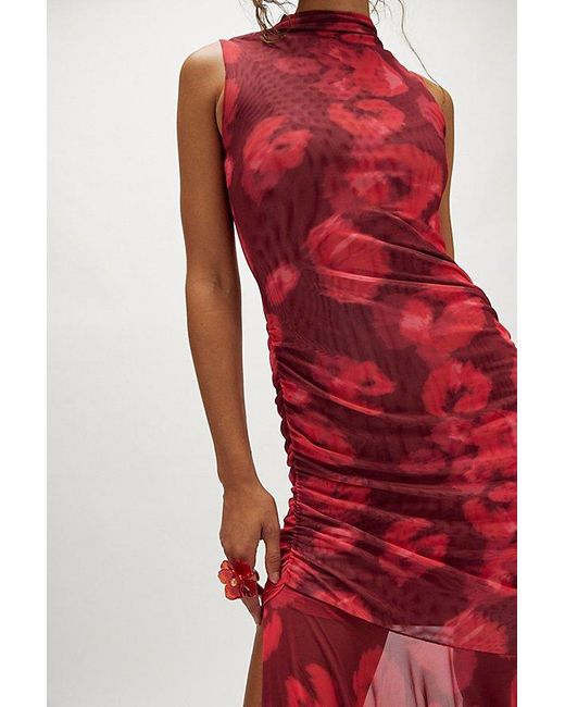 Saemdi Abstract Mesh Tank Maxi Dress in Red | Lyst