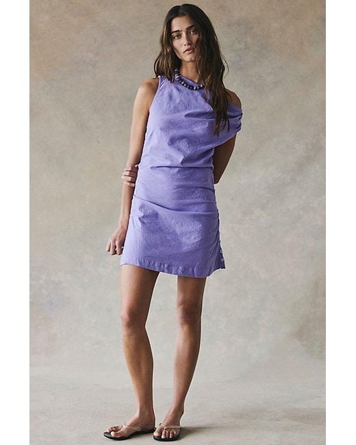 free-est Purple So Far Summer Stretch Linen Mini Dress By