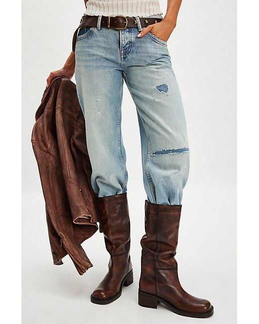 Free People Blue Dana Distressed Pull-On Boots