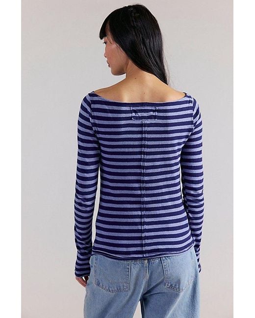 Free People Blue Most Loved Striped Long Sleeve
