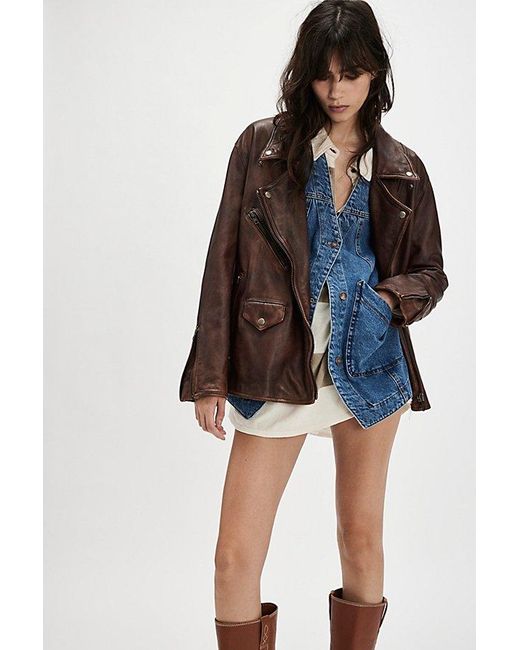 Free People Blue We The Free Jealousy Leather Moto Jacket