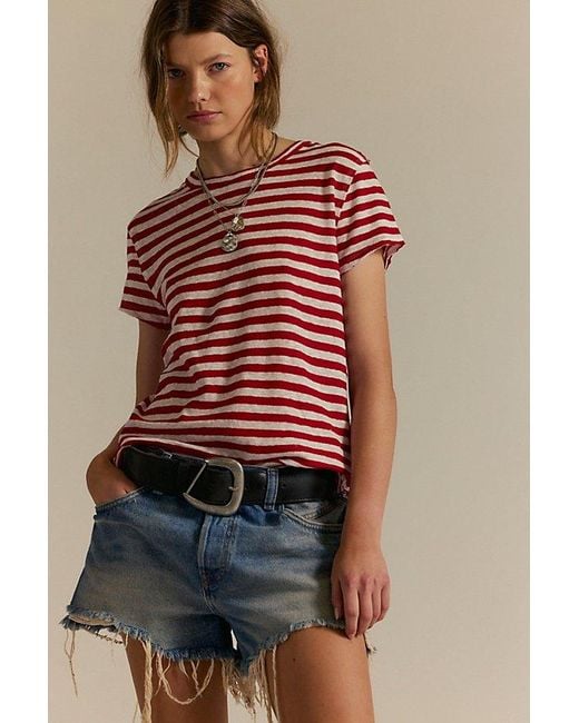 Free People Red Nora Striped Linen Tee