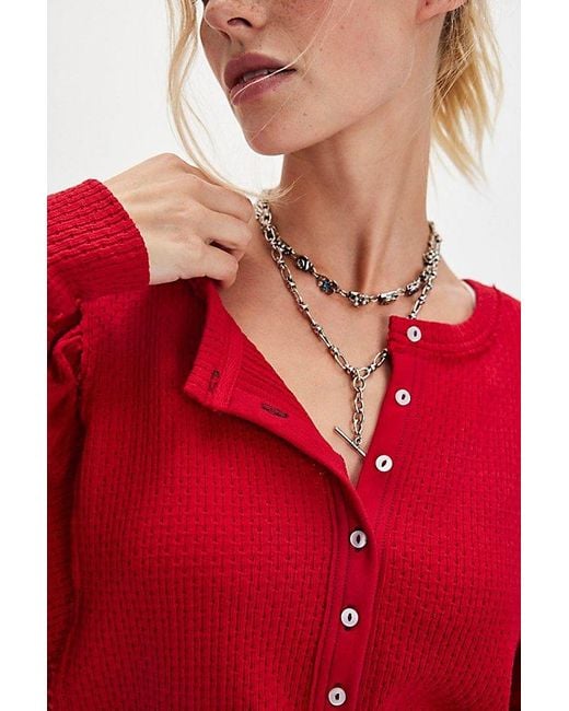 Free People Red Quinn Knit Thermal