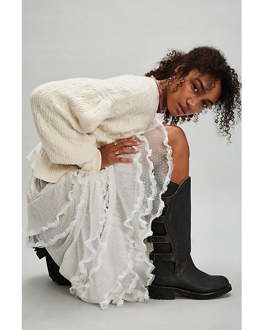 Free People Black Tall Washed Leather Biker Boots