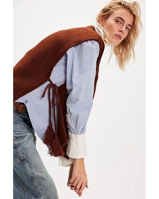 Free People Brown All Star Stripe Poncho Jacket