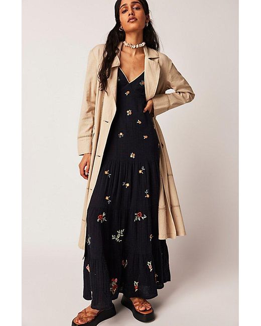 Free People Black Hibiscus Tiered Maxi Dress At In Charcoal Combo, Size: Xs