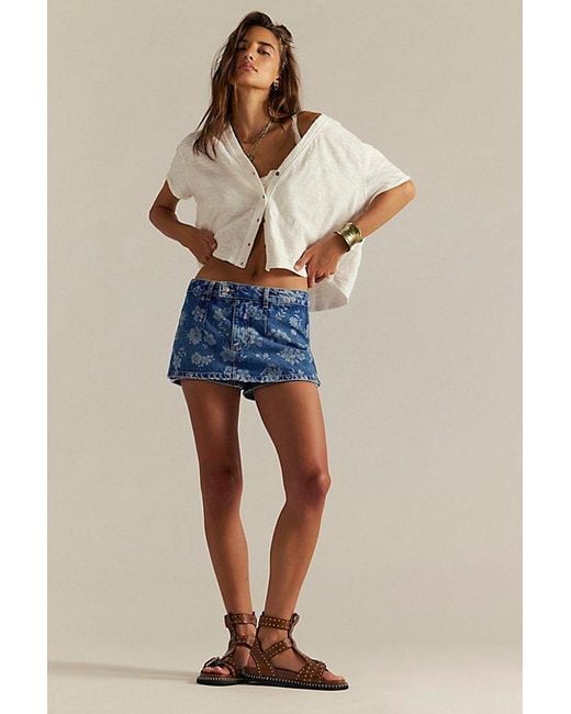Free People Blue Gallivanting Printed Denim Skort