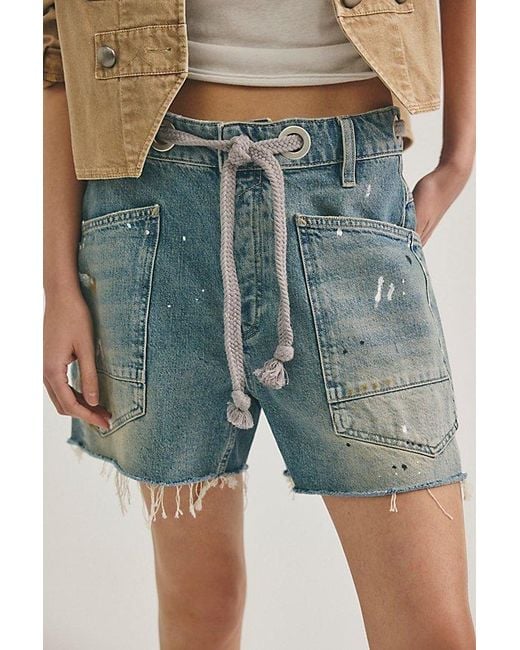 Free People Blue Moxie Barrel Shorts