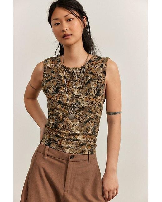 Free People Brown Atlas Printed Tank Top