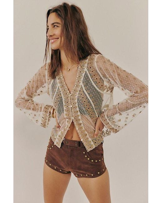 Free People Brown Declan Sequin Shirt