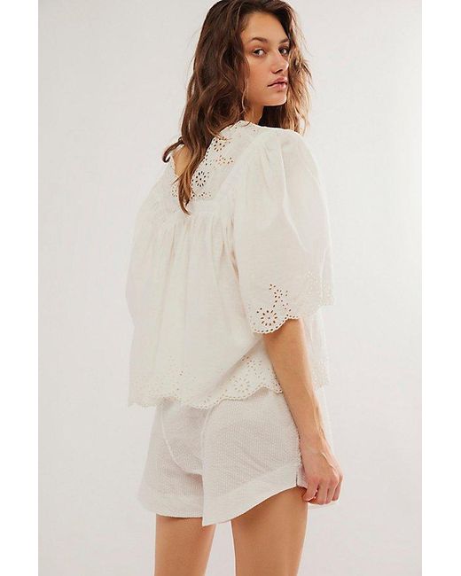 Free People Multicolor Costa Eyelet Top At In Bright White, Size: Xs