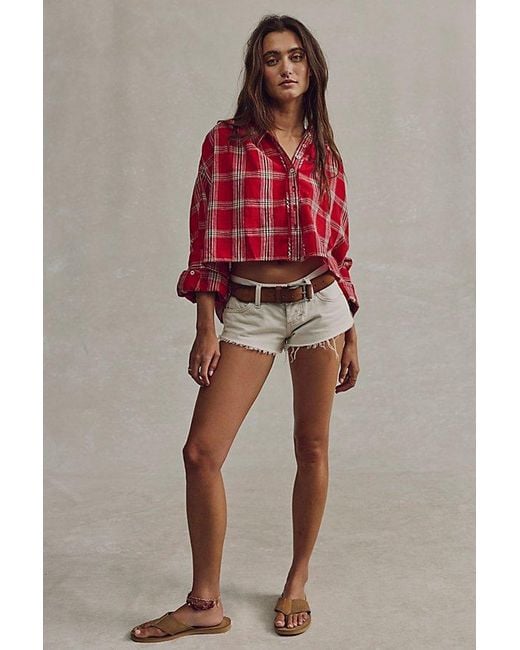 Free People Red Mira Plaid Top
