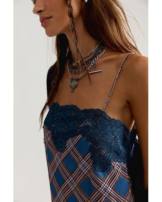 Free People Blue Canal Street Plaid Slip Dress Set