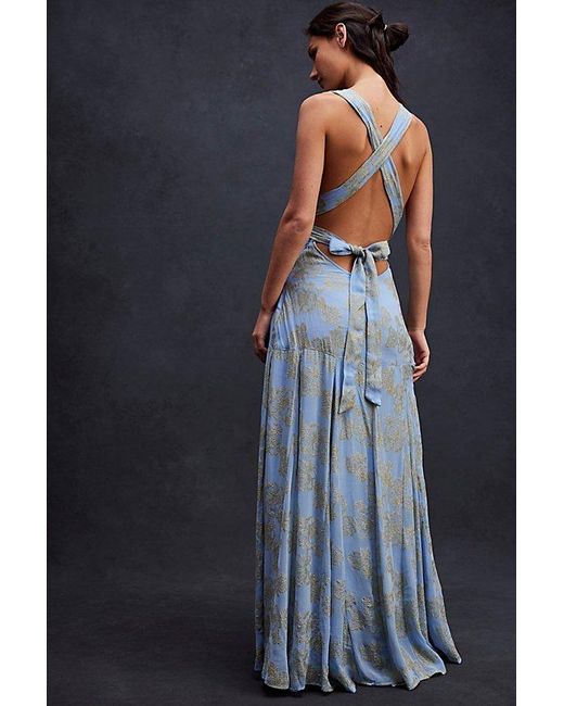 Free People Holding On Convertible Maxi Dress At In Blue Egret Combo, Size: Large