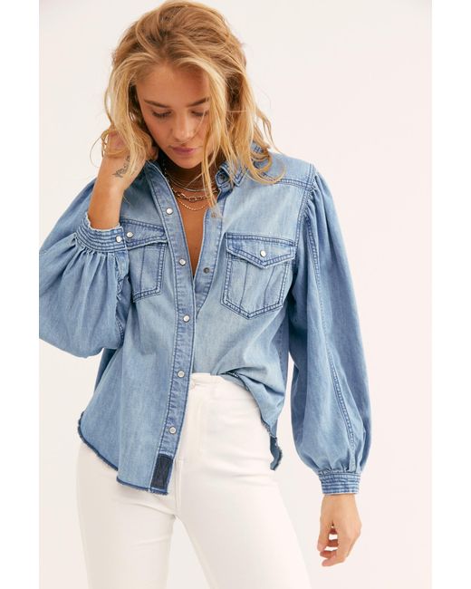Free People With Love Indigo Denim Top By We The Free in Blue | Lyst