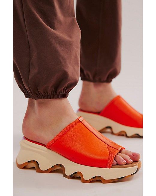 Sorel Red Kinetic Impact Slide High Wedge Sandals