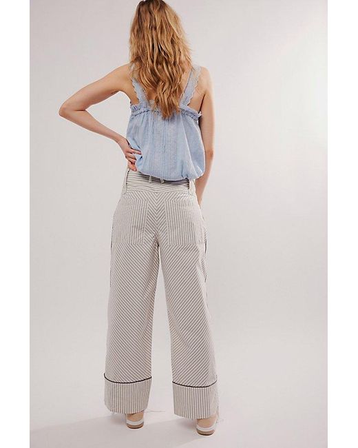 Free People Gray Good Call Striped Pull-on Pants