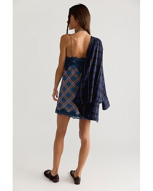 Free People Blue Canal Street Plaid Slip Dress Set