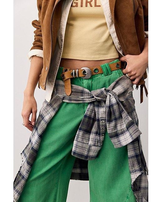 Free People Green Spotlight Washed Barrel Chino Trousers