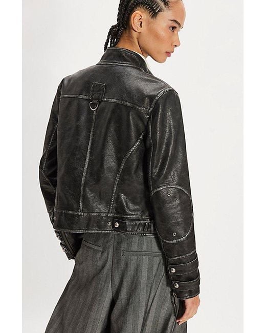 Free People Black Jesse Vegan Leather Moto Jacket