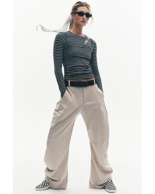 Free People Natural Spotlight Menswear Striped Barrel Trousers
