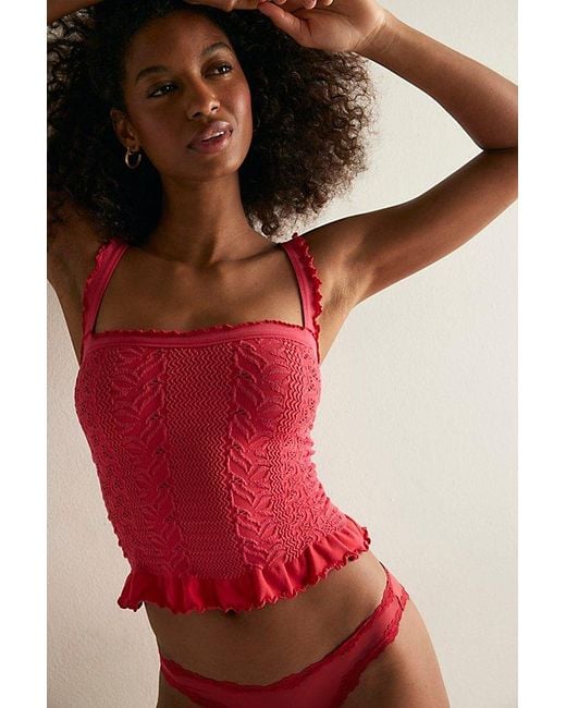 Intimately By Free People Red So Soft Frill Square Neck Tank Top By