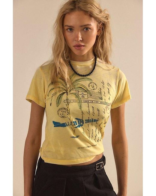 Daydreamer Yellow Postcards Burnout Vintage Baby Tee