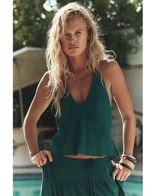 free-est Green Sandshell Linen Skirt Set By