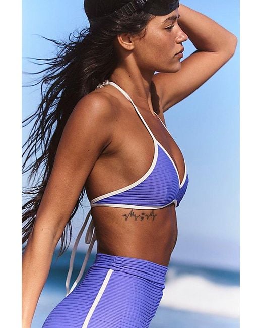 Acacia Swimwear Blue Devy Piped Surf Top