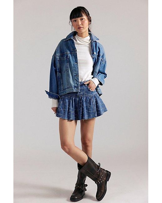 Free People Blue Front Row Ruffle Mini Skirt